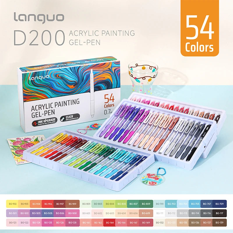 6-90 colors Languo Acrylic Painting Gel Pen Set Handbook Pen Multi-Color Neutral Pen Student Writing Drawing Marker Pens D200