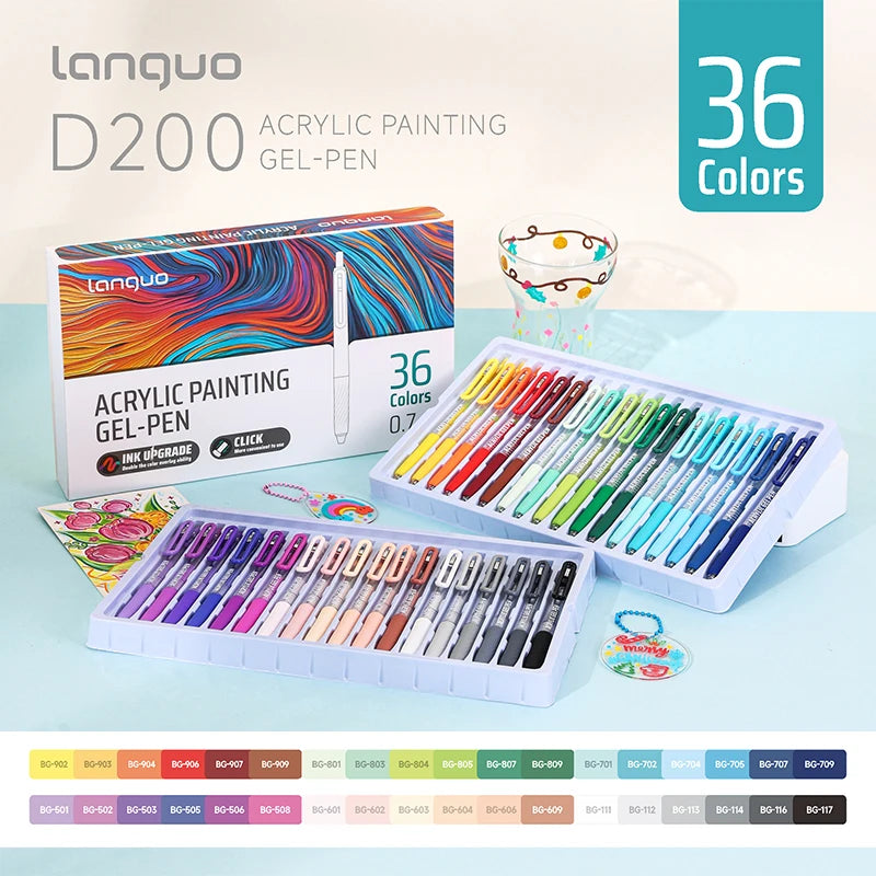 6-90 colors Languo Acrylic Painting Gel Pen Set Handbook Pen Multi-Color Neutral Pen Student Writing Drawing Marker Pens D200