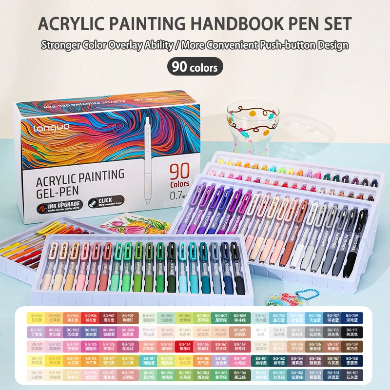 6-90 colors Languo Acrylic Painting Gel Pen Set Handbook Pen Multi-Color Neutral Pen Student Writing Drawing Marker Pens D200
