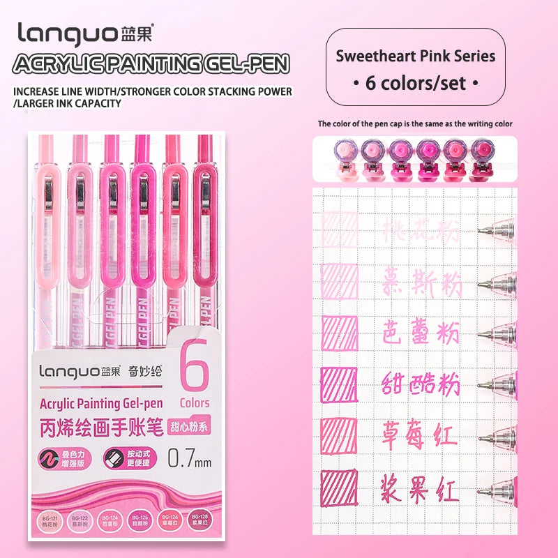 6-90 colors Languo Acrylic Painting Gel Pen Set Handbook Pen Multi-Color Neutral Pen Student Writing Drawing Marker Pens D200