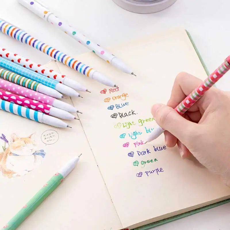 10 Pcs/Set Cute Color Pen Flower Animal Starry Star Sweet Flora Colored Gel Pen 0.5mm pens for school Kawaii Korean Stationary