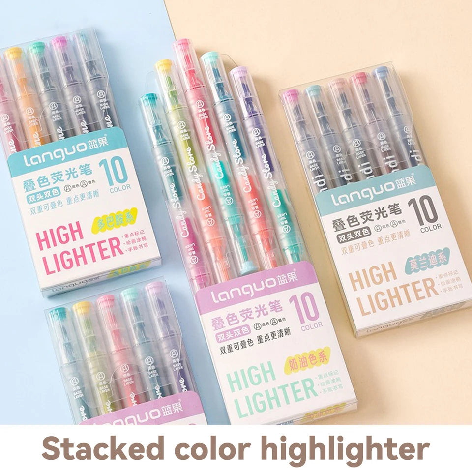 Kawaii Double-headed Stacked Fluorescent Marker Pen Macaron Color System Korean Stationery Important Matter Marking for Students