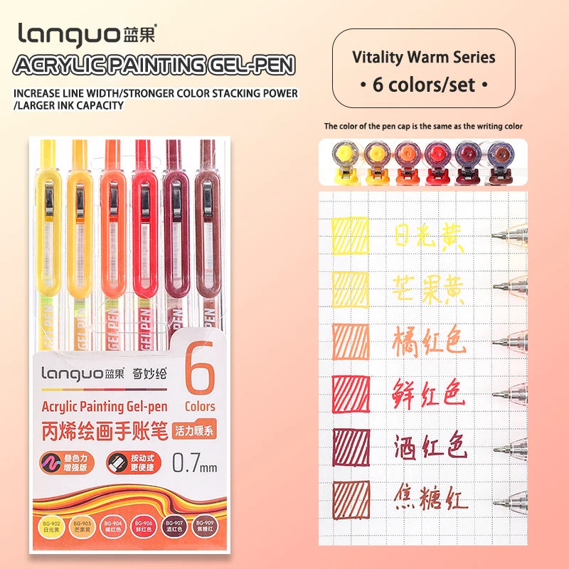 6-90 colors Languo Acrylic Painting Gel Pen Set Handbook Pen Multi-Color Neutral Pen Student Writing Drawing Marker Pens D200