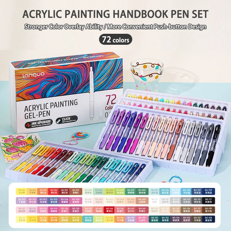 6-90 colors Languo Acrylic Painting Gel Pen Set Handbook Pen Multi-Color Neutral Pen Student Writing Drawing Marker Pens D200