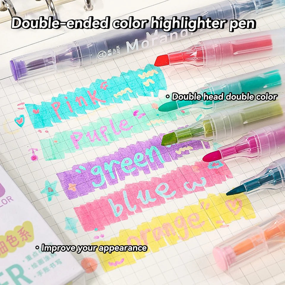 Kawaii Double-headed Stacked Fluorescent Marker Pen Macaron Color System Korean Stationery Important Matter Marking for Students