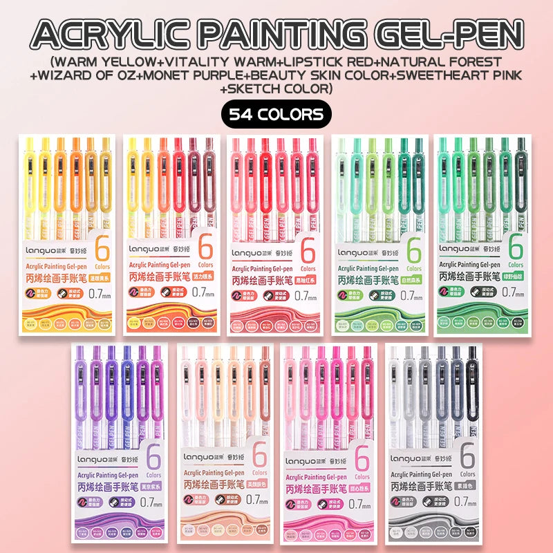 6-90 colors Languo Acrylic Painting Gel Pen Set Handbook Pen Multi-Color Neutral Pen Student Writing Drawing Marker Pens D200