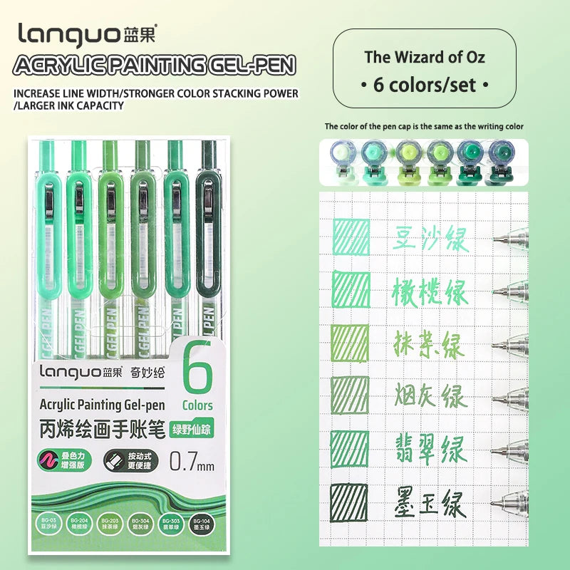 6-90 colors Languo Acrylic Painting Gel Pen Set Handbook Pen Multi-Color Neutral Pen Student Writing Drawing Marker Pens D200
