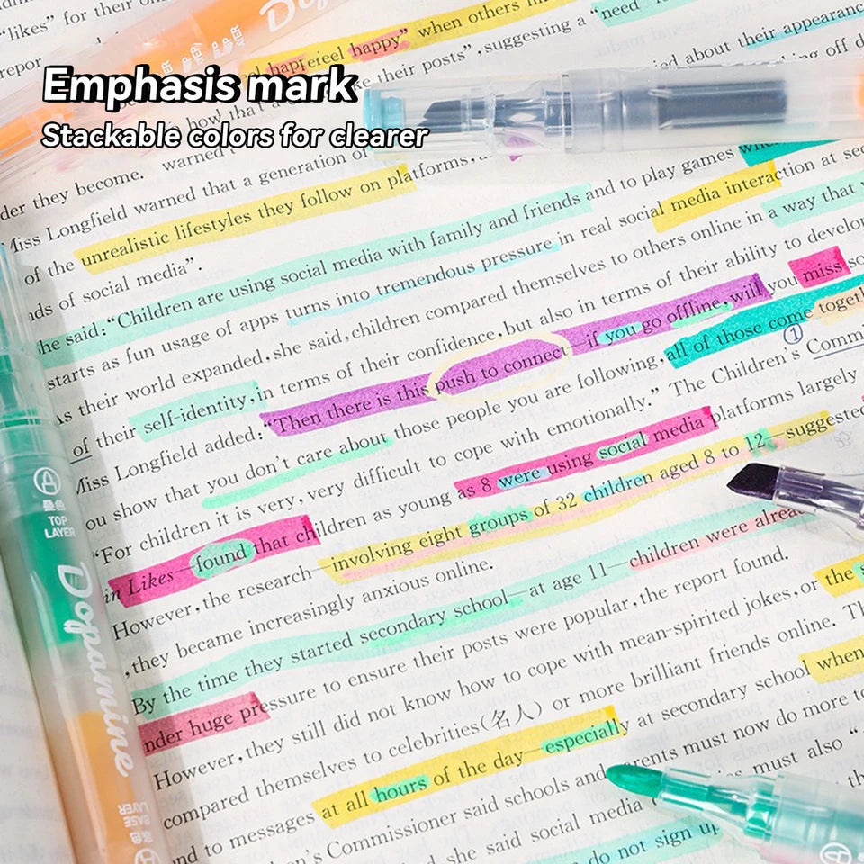 Kawaii Double-headed Stacked Fluorescent Marker Pen Macaron Color System Korean Stationery Important Matter Marking for Students