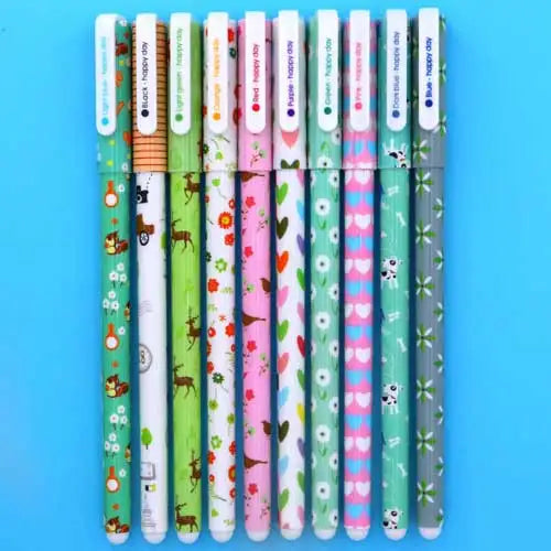 10 Pcs/Set Cute Color Pen Flower Animal Starry Star Sweet Flora Colored Gel Pen 0.5mm pens for school Kawaii Korean Stationary