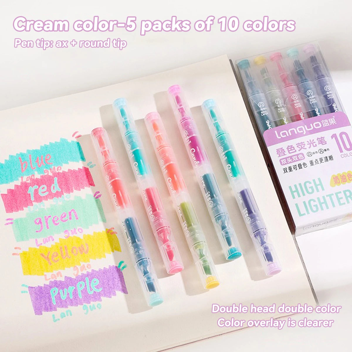 Kawaii Double-headed Stacked Fluorescent Marker Pen Macaron Color System Korean Stationery Important Matter Marking for Students