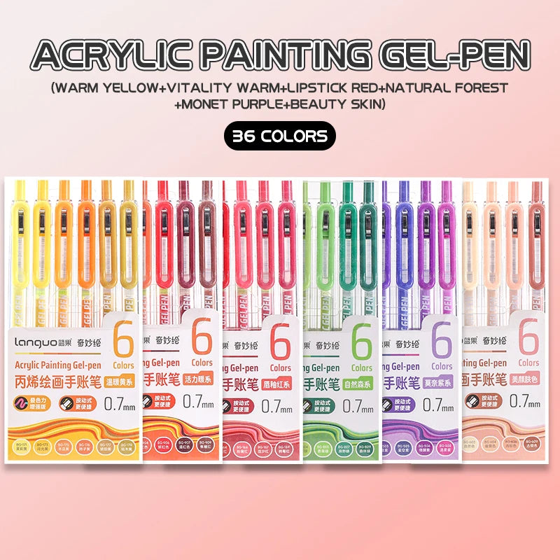 6-90 colors Languo Acrylic Painting Gel Pen Set Handbook Pen Multi-Color Neutral Pen Student Writing Drawing Marker Pens D200