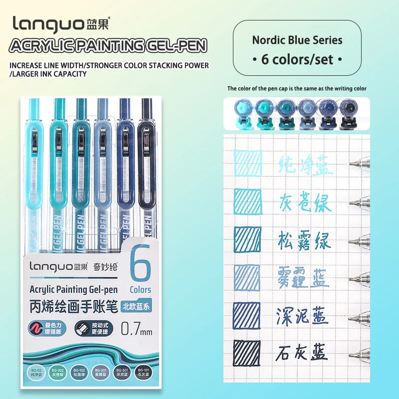 6-90 colors Languo Acrylic Painting Gel Pen Set Handbook Pen Multi-Color Neutral Pen Student Writing Drawing Marker Pens D200