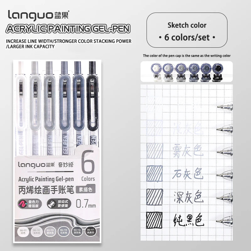 6-90 colors Languo Acrylic Painting Gel Pen Set Handbook Pen Multi-Color Neutral Pen Student Writing Drawing Marker Pens D200