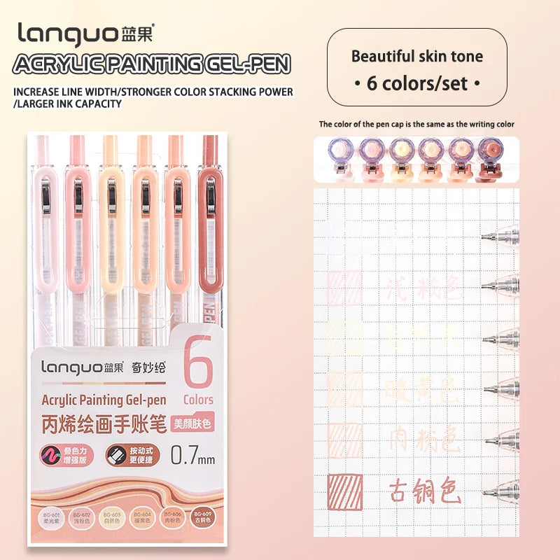 6-90 colors Languo Acrylic Painting Gel Pen Set Handbook Pen Multi-Color Neutral Pen Student Writing Drawing Marker Pens D200