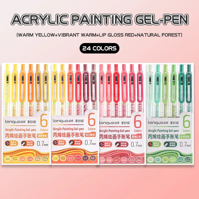 6-90 colors Languo Acrylic Painting Gel Pen Set Handbook Pen Multi-Color Neutral Pen Student Writing Drawing Marker Pens D200