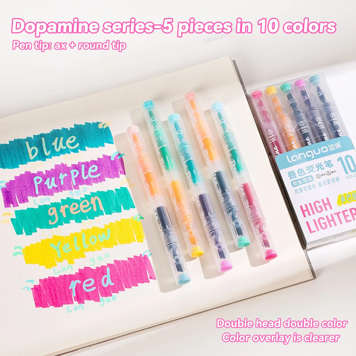Kawaii Double-headed Stacked Fluorescent Marker Pen Macaron Color System Korean Stationery Important Matter Marking for Students