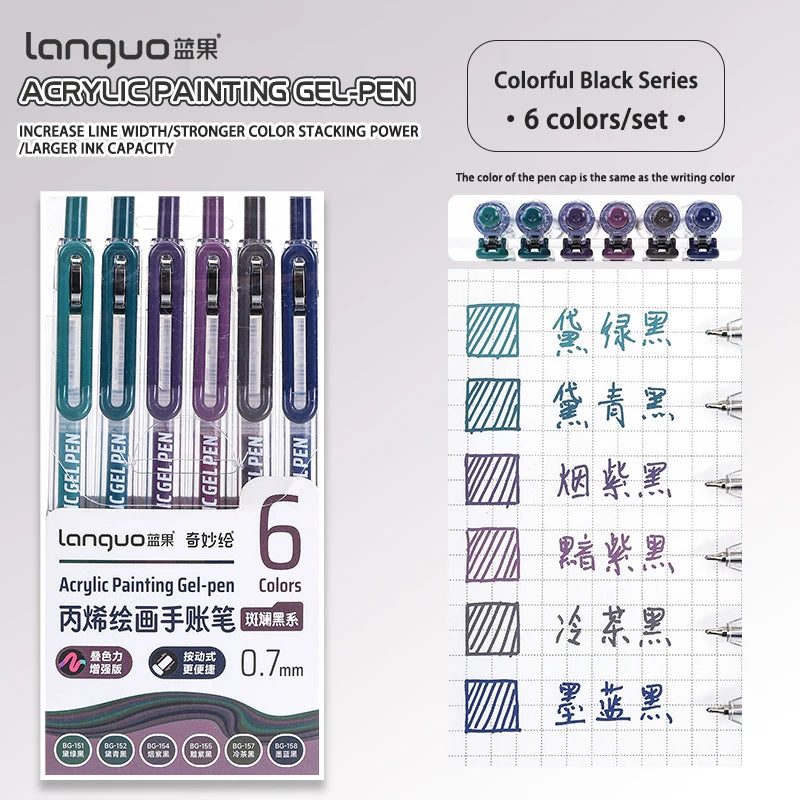6-90 colors Languo Acrylic Painting Gel Pen Set Handbook Pen Multi-Color Neutral Pen Student Writing Drawing Marker Pens D200