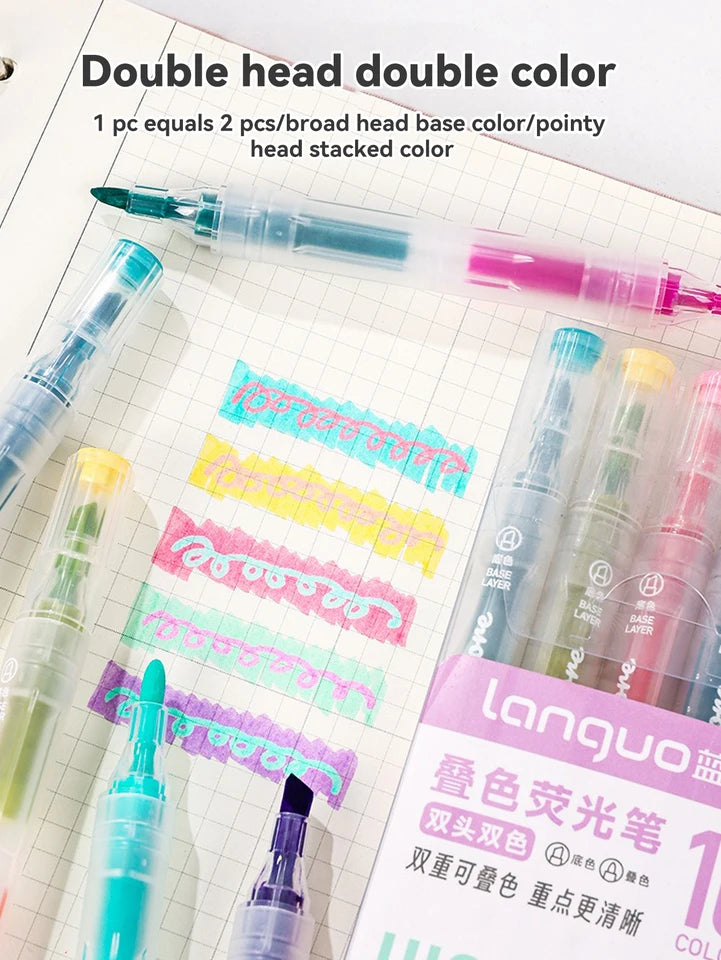 Kawaii Double-headed Stacked Fluorescent Marker Pen Macaron Color System Korean Stationery Important Matter Marking for Students
