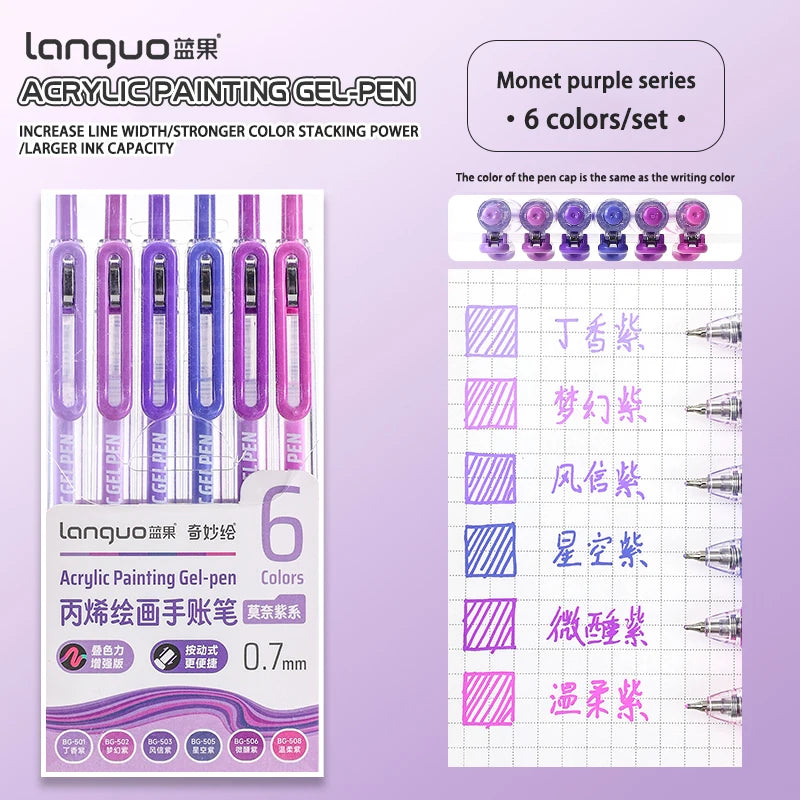 6-90 colors Languo Acrylic Painting Gel Pen Set Handbook Pen Multi-Color Neutral Pen Student Writing Drawing Marker Pens D200