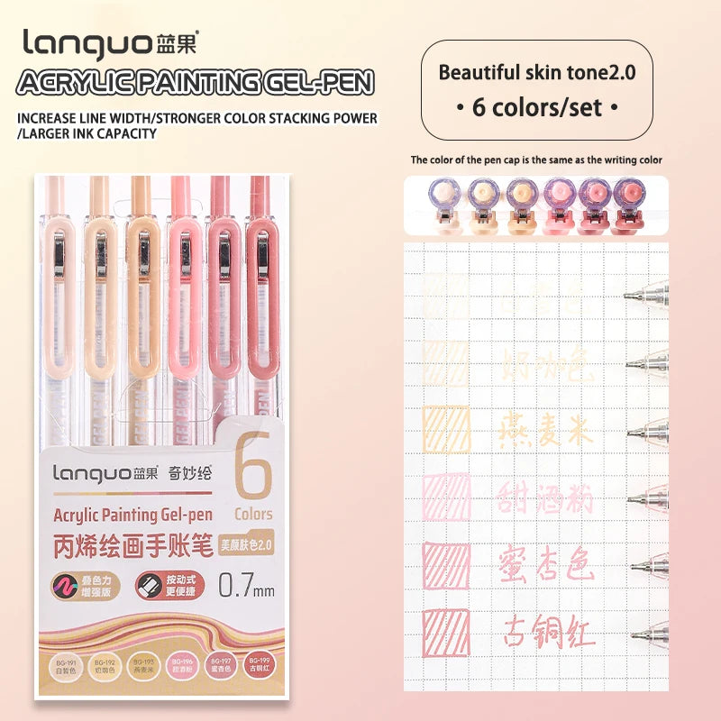 6-90 colors Languo Acrylic Painting Gel Pen Set Handbook Pen Multi-Color Neutral Pen Student Writing Drawing Marker Pens D200