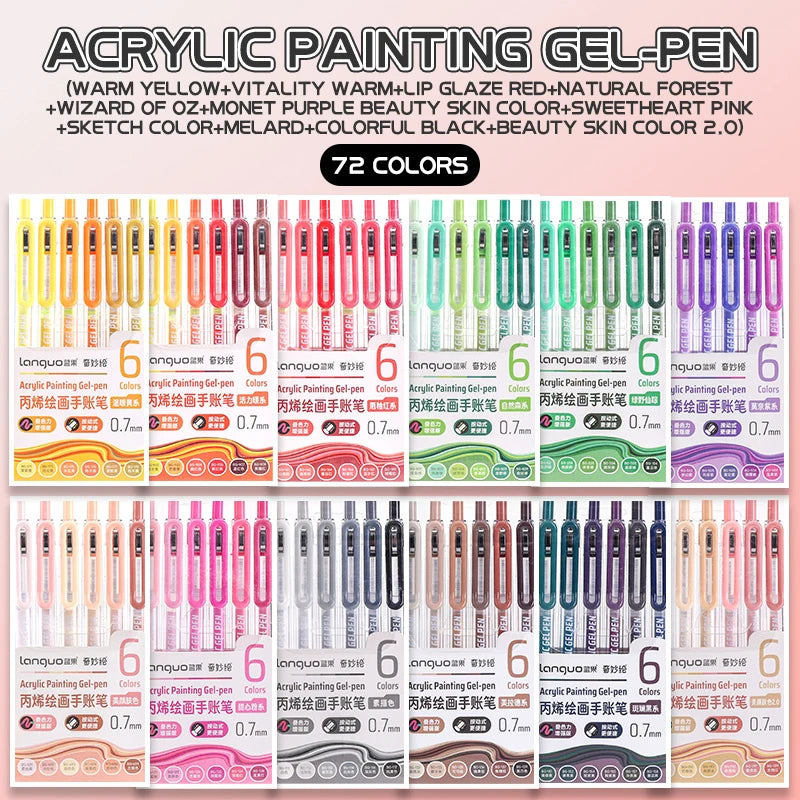 6-90 colors Languo Acrylic Painting Gel Pen Set Handbook Pen Multi-Color Neutral Pen Student Writing Drawing Marker Pens D200