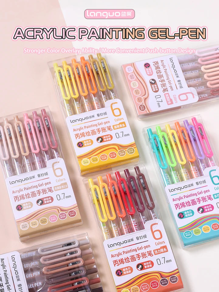 6-90 colors Languo Acrylic Painting Gel Pen Set Handbook Pen Multi-Color Neutral Pen Student Writing Drawing Marker Pens D200