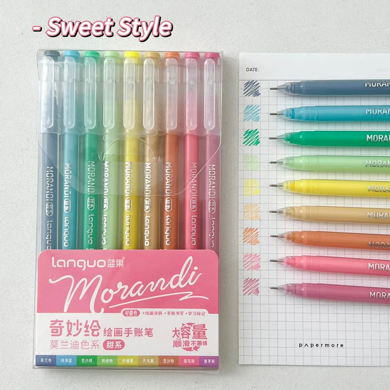 9PCS/Set Multicolor Gel Pen Colored Painting Gel Ink Pen 0.6MM DIY Graffiti Pen Morandi Retro Color Drawing Pen Art Supplies New