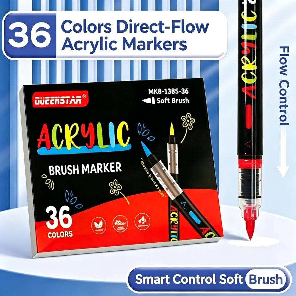 36 Colors Acrylic Paint Pen Markers Acrylic Felts Brush Tip Paint Markers For Wood Rock Painting Canvas Gift DIY Crafts
