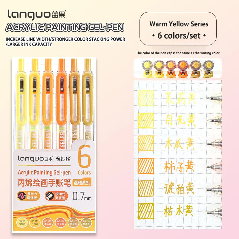 6-90 colors Languo Acrylic Painting Gel Pen Set Handbook Pen Multi-Color Neutral Pen Student Writing Drawing Marker Pens D200