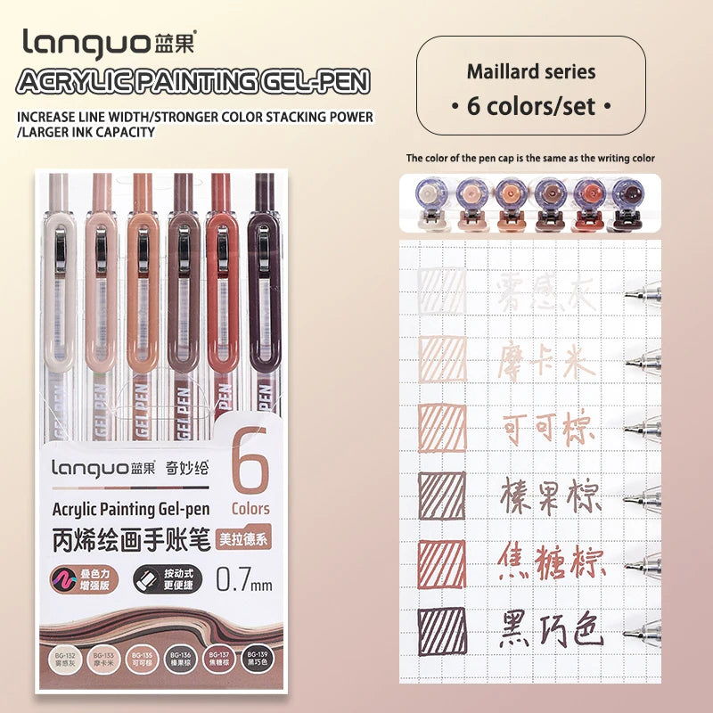 6-90 colors Languo Acrylic Painting Gel Pen Set Handbook Pen Multi-Color Neutral Pen Student Writing Drawing Marker Pens D200