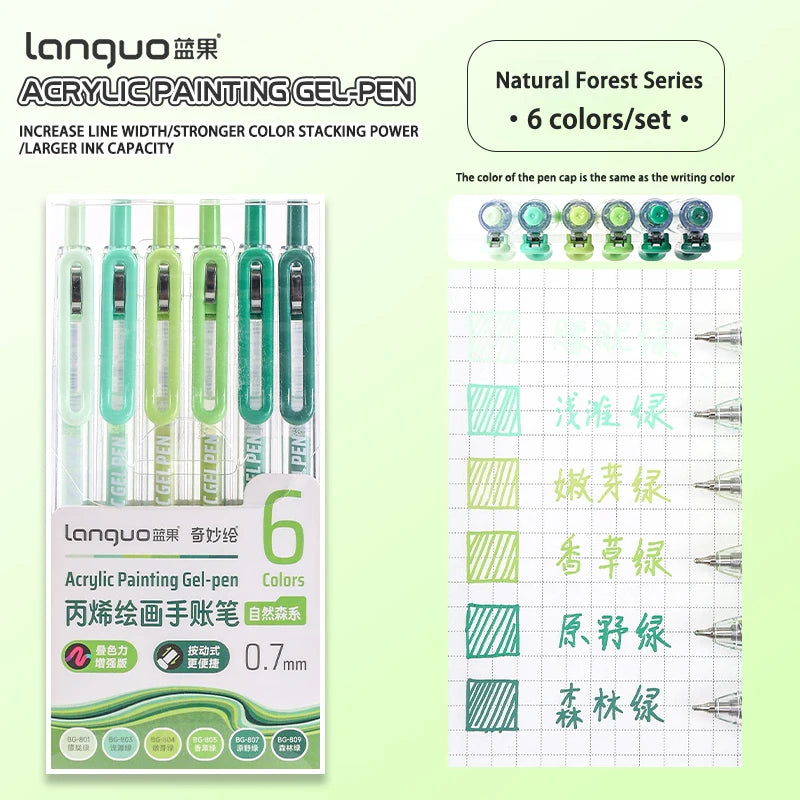 6-90 colors Languo Acrylic Painting Gel Pen Set Handbook Pen Multi-Color Neutral Pen Student Writing Drawing Marker Pens D200