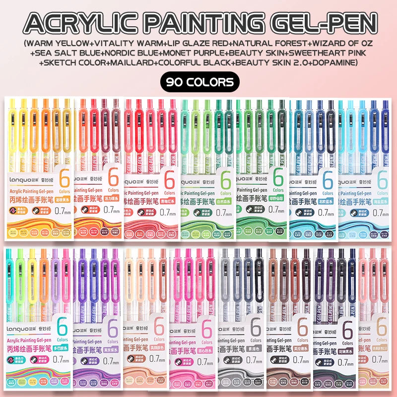 6-90 colors Languo Acrylic Painting Gel Pen Set Handbook Pen Multi-Color Neutral Pen Student Writing Drawing Marker Pens D200