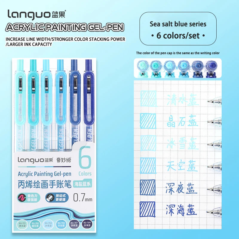 6-90 colors Languo Acrylic Painting Gel Pen Set Handbook Pen Multi-Color Neutral Pen Student Writing Drawing Marker Pens D200