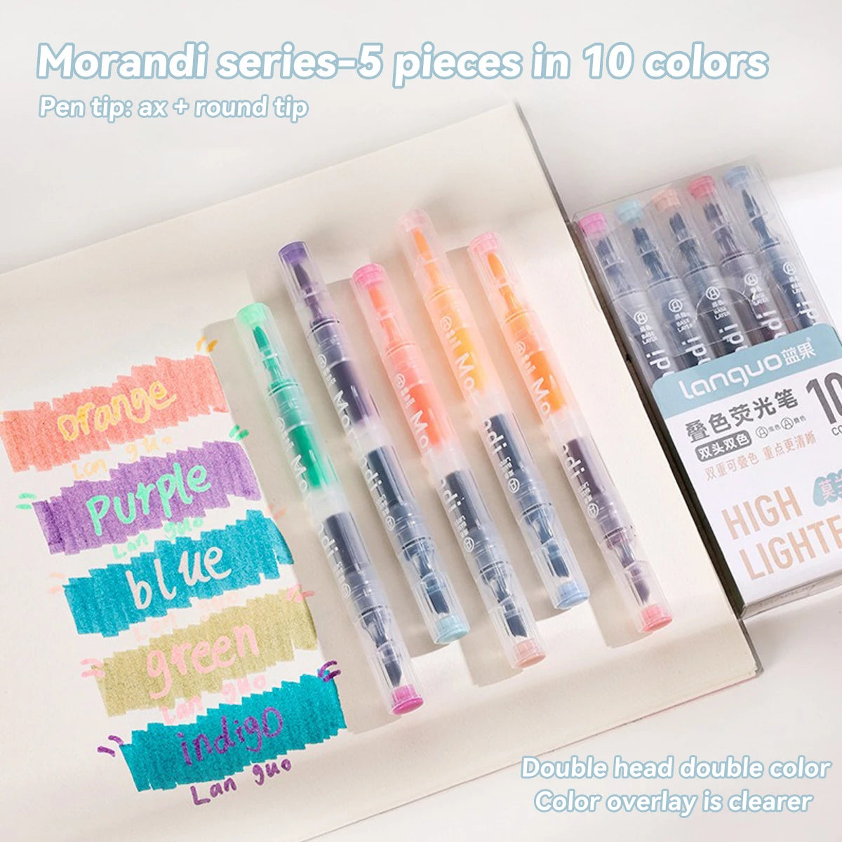 Kawaii Double-headed Stacked Fluorescent Marker Pen Macaron Color System Korean Stationery Important Matter Marking for Students